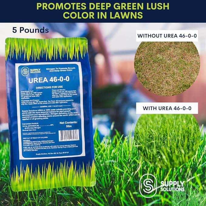 Supply Solutions Urea 46-0-0 Nitrogen Fertilizer to Stimulate Lush Growth and Deep Green Color - Plant Food Plant Fertilizer for Plants Lawn Garden - Bloom Booster for Flowers, Fruits (5lbs)
