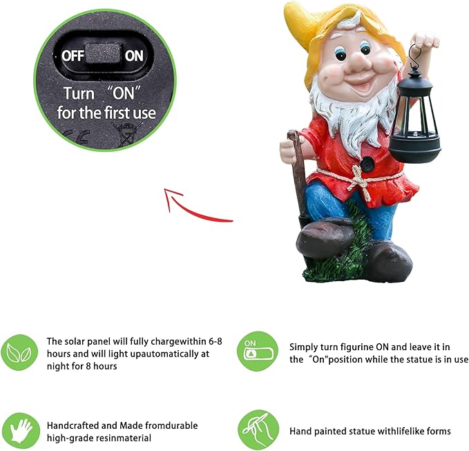 Solar Gnomes Garden Statues.,Mushroom and Solar Lights Lantern,Outdoor Yard Art Decorations for Garden Patio Lawn15.35"*8.66"*7.48"