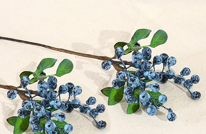 Mistari Artificial Flowers California Faux Blueberries Artificial Blueberry Stems for Decorating Blueberry Picks Fruit Fake Silk Flowers Home Decorative Party Wedding (20 Pack)