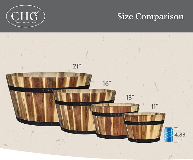 Classic Home and Garden 5/800/3 Wood Barrel Set of 3 Planters, Acacia