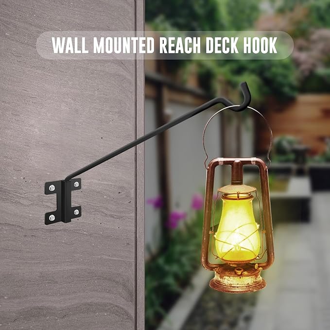 JiaheRuitai Deck Hook Rail Wall Mounted, Extension Reach Wall Bracket,Hook for Hanging Plants, Wind Chimes,Bird Feeders,Outdoor Lights (1)