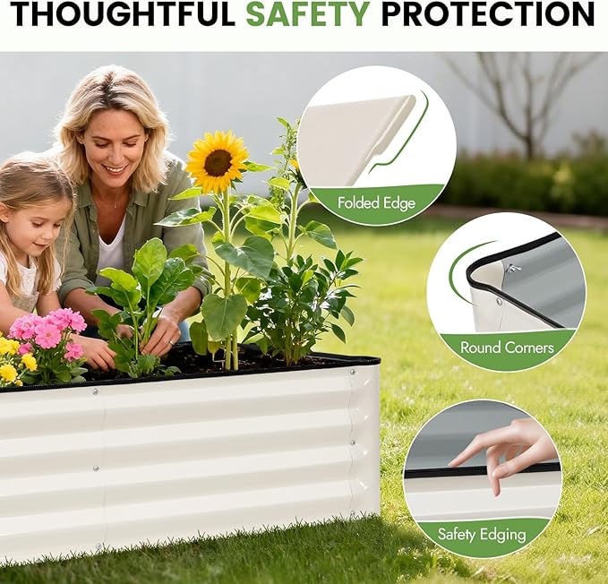 INNO STAGE Galvanized Raised Garden Bed Kits, 4x2x1ft Metal Raised Garden Beds Outdoor, Steel Raised Planter Bed with Gloves for Vegetables & Flowers Patio Ground Planter Box (White, 2PCS)