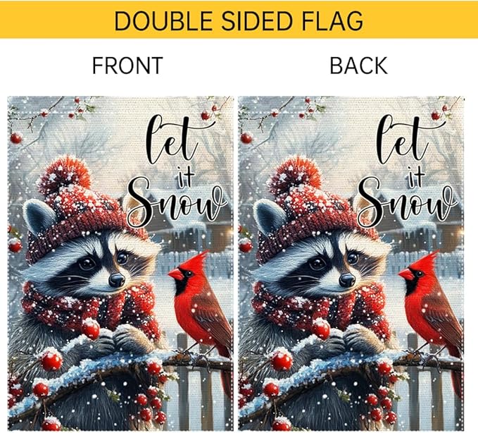 Winter Gardening Flag 12x18 inch Double-sided Cotton Fabric Garden Flag, Cute Red-Haired Bear Bird Snow Scene Outdoor Decor Flags, Christmas Winter Seasonal Welcome Flag