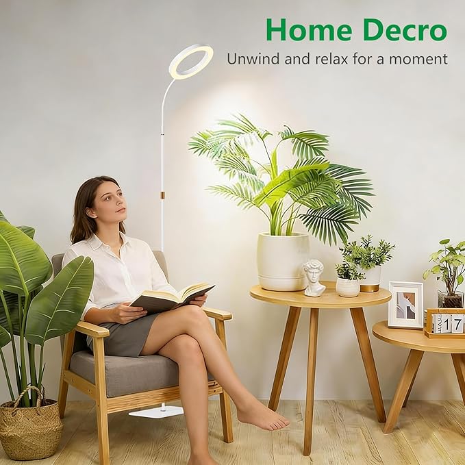 LPMZMBL One Head Grow Light for Indoor Plants Full Spectrum - Floor Standing Plant Lamp with Auto Timer 6/12/18H, 5-Level Dimmable & Adjustable Height 16.5-68in for Large Tall Plants | White