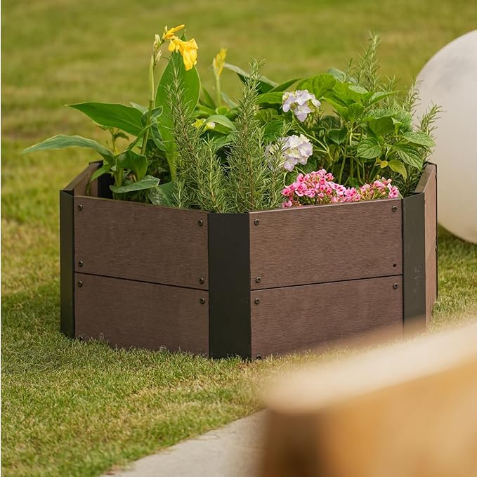 GarveeLife Hexagon Raised Garden Bed Kit, 6-Panel Wood Look Planter Box for Indoor & Outdoor Use, 11.8 Inches Deep Large Herb & Vegetable Grow Bed for Patio, Balcony, Yard