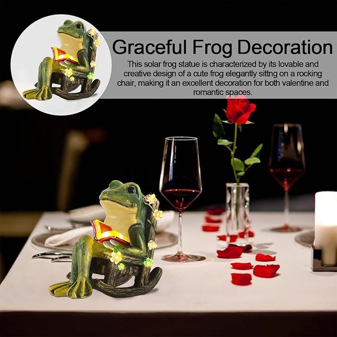 Solar Garden Statues Miniature Frog Figurine Thanksgiving Decor with Succulents and 7 LED Lights Outdoor for Patio Yard Balcony Lawn - Unique Housewarming Birthday Gifts for Women Mom Family Friends