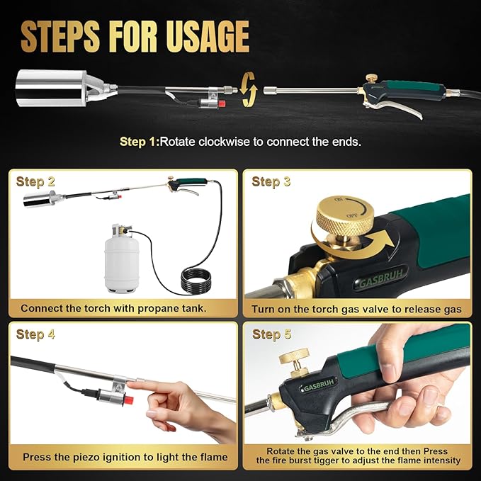 Propane Torch Burner Weed Torch High Output 360,000 BTU with 10FT Hose,Heavy Duty Blow Torch with Flame Control and Turbo Trigger Push Button Igniter,Weed Torch for Garden Wood Ice Snow Road