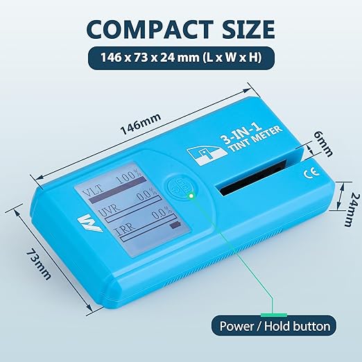 Mxmoonfree Tint Meter, Digital Window Tint Meter, 3-in-1 Solar Film Transmission Meter, UV IR Rejection Meter Spectrum Tester ONLY for Roll Down Windows