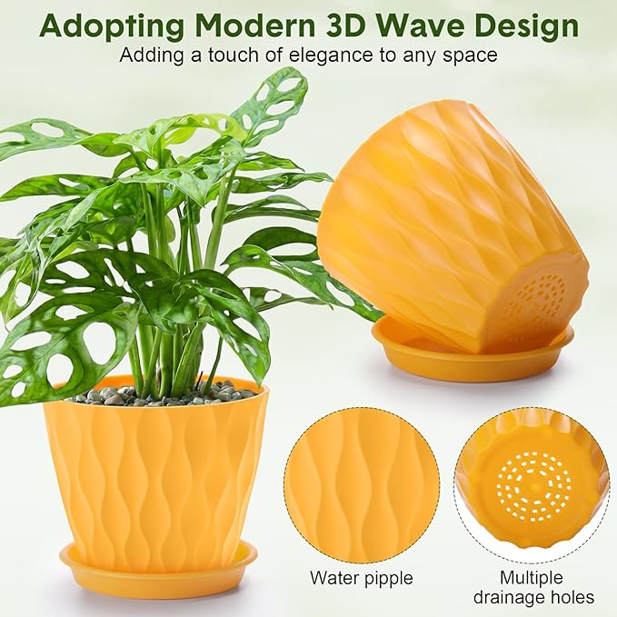 Acellegic 24 Pack 4 Inch Small Pots for Succulents, Waffle Texture Pots with Tray, Plastic Planter with Drainage Holes and Saucers, for Indoor Outdoor Plants Flowers, Seedlings (Multiple Colors)