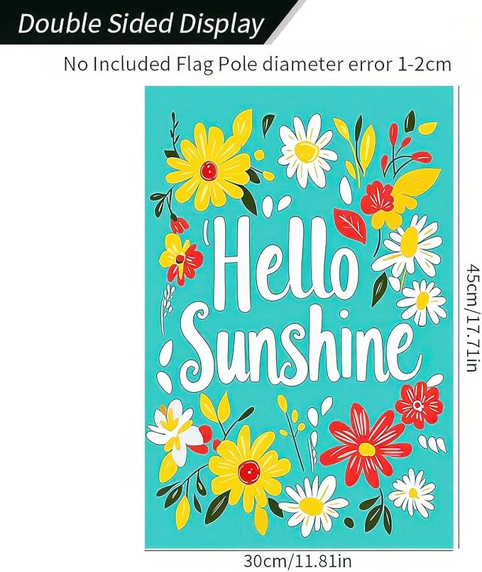 Hello Sunshine Summer Garden Flags 12x18 Double Sided Flag Spring Summer Outdoor Decor with Radiant Sun and Sunflower Design Perfect Floral Seasonal Yard Outdoor Flag