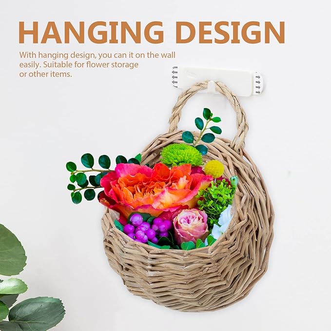 DOITOOL Rattan Woven Hanging Basket: 2PCS Wicker Wall Planter Woven Hanging Storage Basket Wall Flower Holders Indoor Outdoor Bohemia Planter