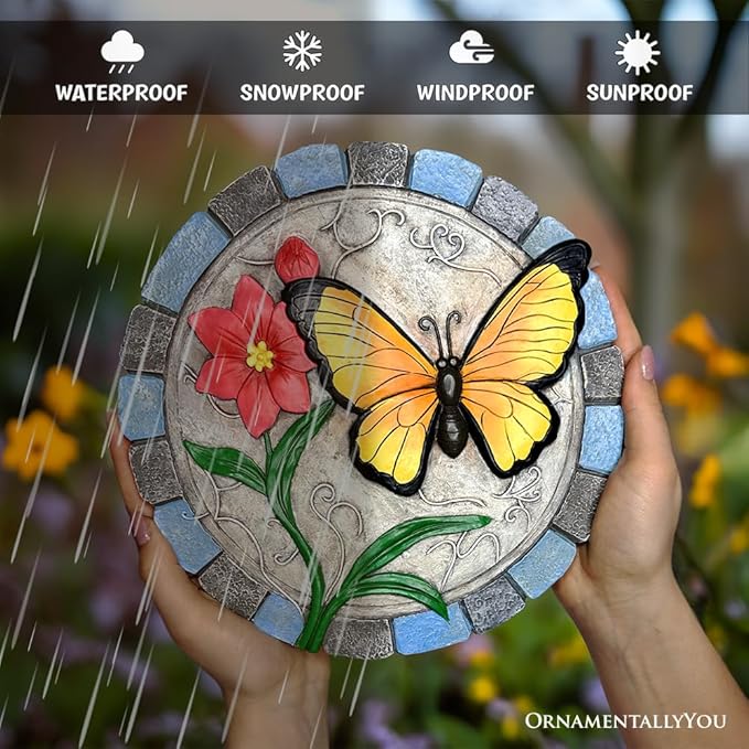 OrnamentallyYou Elegant Resin Stepping Stone, Outdoor Garden Pathway Decoration (Colorful Moments Bloom Stepping Stone, 9.5" Butterfly Garden Decorative Figurine)