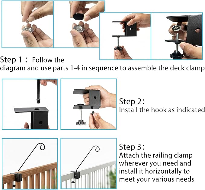 XINWXSS Deck Hook Rail Set of 2, 17 Inch Heavy Duty Deck Hook, 360 Degree Swivel Plant Hanger, Solid Metal Deck Hangers for Hanging Bird Feeders, Wind Chimes, Lanterns and Flower Pots, Black