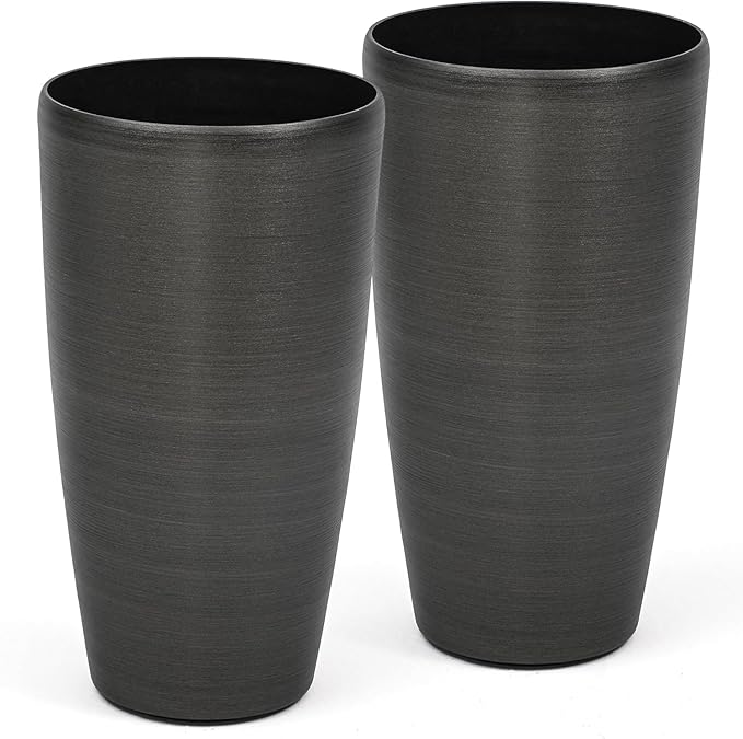 Autodaya 22.8" Tall Planters Set of 2, High-Density Resin Brushed Outdoor Pots for Plants, Versatile Indoor/Outdoor Flower Pots w/Drainage Hole for Patio Garden Porch & Living Room Decor, Ideal Gift