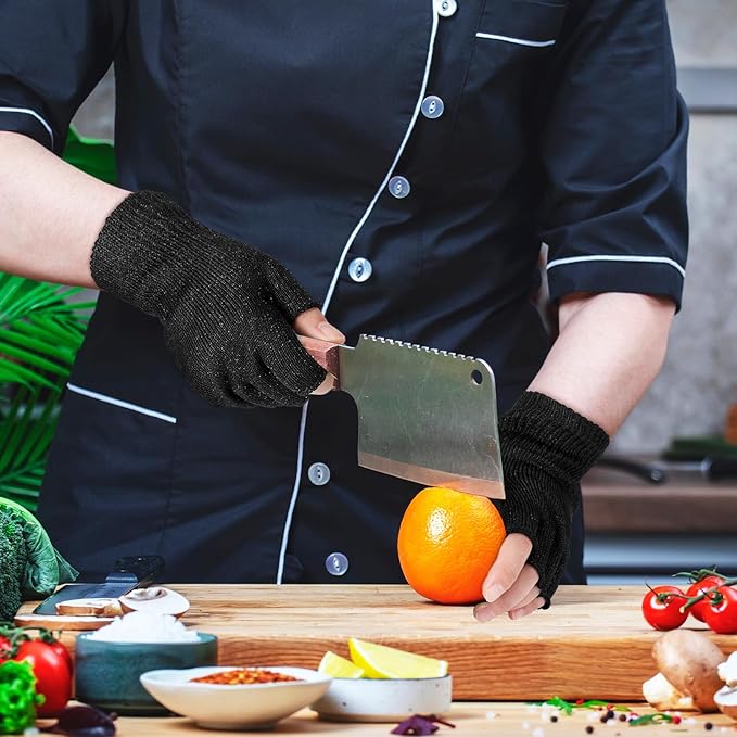 Geyoga 2 Pair Cut Resistant Half Finger Protection Gloves for Home Use (Black)