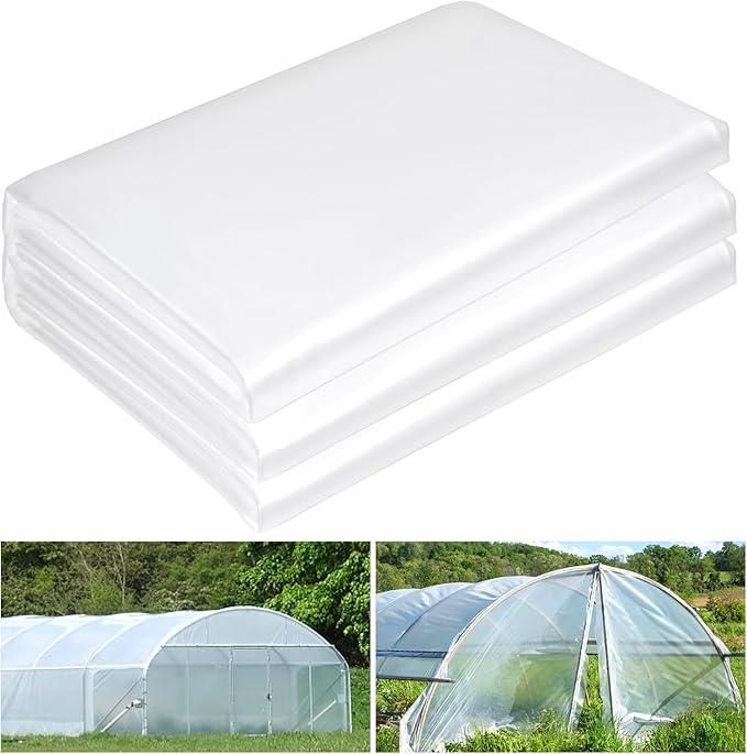 10 x 50 FT Clear Greenhouse Plastic Sheeting, 6 Mil Polyethylene Film Heavy Duty, Water Sun Frost Wind Dust Resistant Winter Hoop House Toughness Plastic Cover for Farming, Gardening, Agriculture, DIY