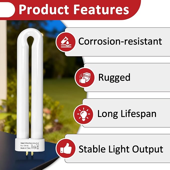 6 Pcs 15W 4-Pin U-Shaped Replacement Bulb for Black Flag BB-15WHT Flowtron BK-15D Stinger FP15 TZ15 B1515-4 Hemiua T6 Pro & Most 15W Bulbs, Indoor/Outdoor Use