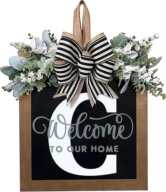 Last Name All Year Wreath, for Front Doors, Spring, Fall, 26 Last Name Letters All Year Round Wreaths, Suitable for Wedding Decorations, Home Porches, Farmhouses, Yards, Garden Decorations, Gifts (C)