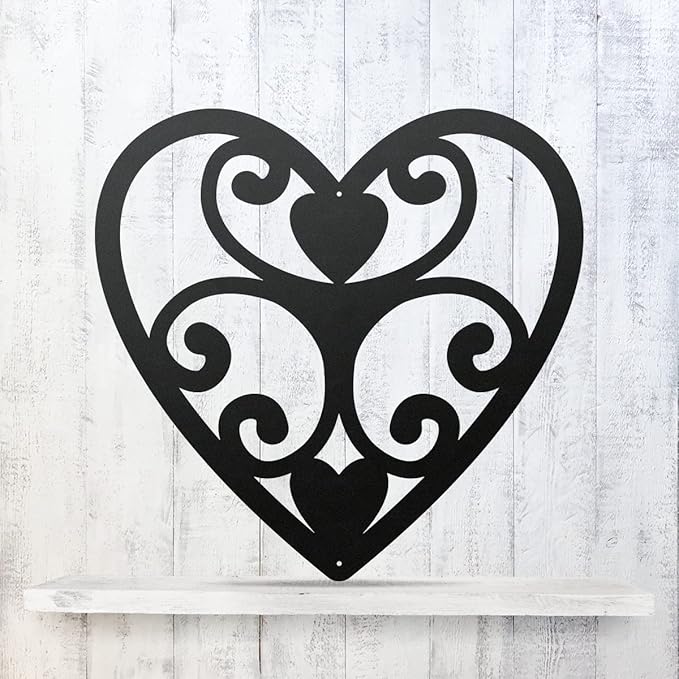 RealSteel Elegant Heart Metal Wall Art – Romantic Home Décor Sign – Valentine’s Gift for Her & Him – Modern Love Wall Decor for Couples, Weddings, Anniversaries, Bridal Showers & Birthdays, 24", Black
