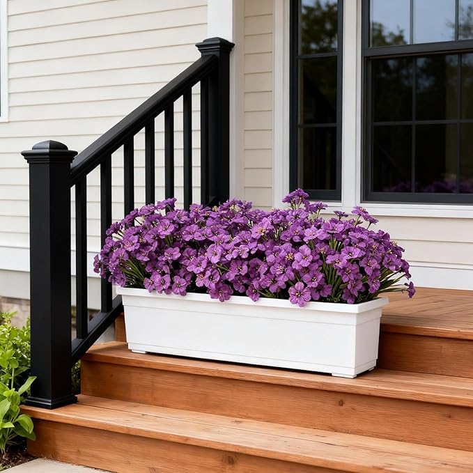 Stymedeca Artificial Flowers for Outdoor Faux Plants for Spring Summer Decoration, UV Resistant Realistic Silk Plastic Fake Flowers Garden Porch Patio Balcony Yard Front Home Decor, 24 Bundles