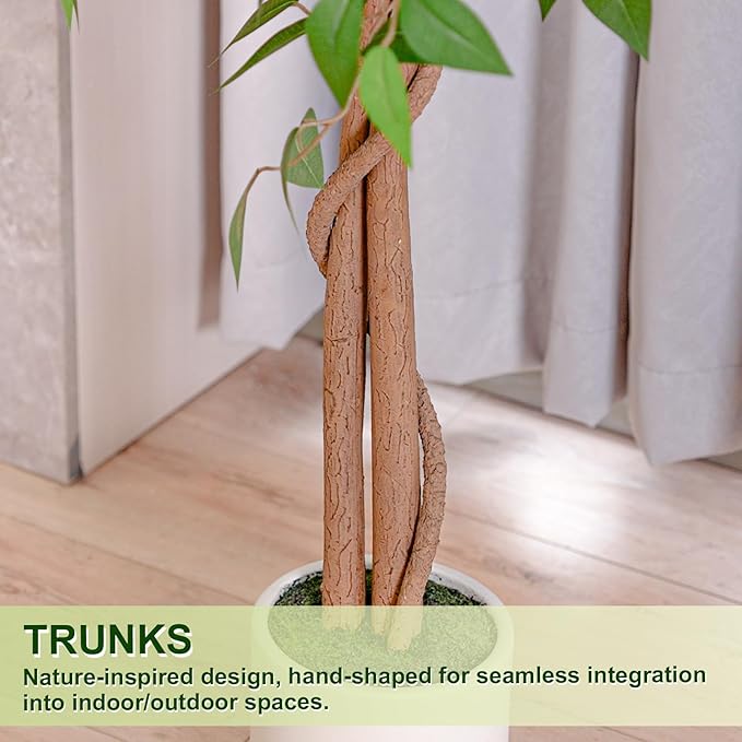 VIVATREES 5FT Artificial Ficus Tree with White Planter, Realistic Faux Silk Indoor Outdoor Plant for Home Office Living Room, Porch, Garden Decor