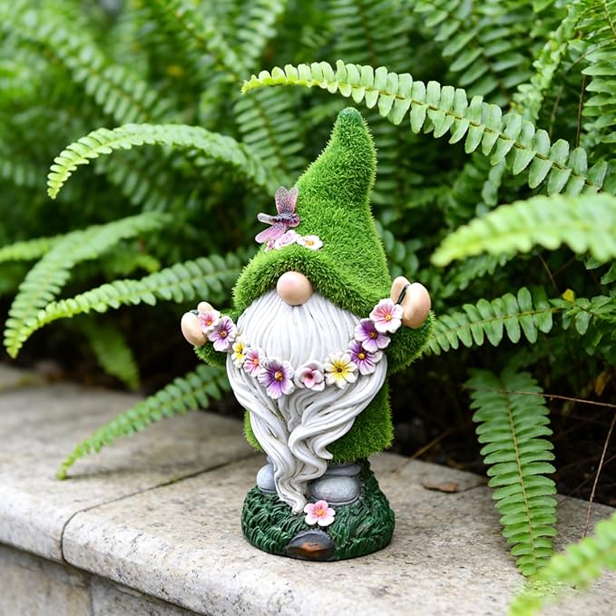 Cynkeyee Garden Gnomes Outdoor Decor Light - Funny Garden Decorations Solar LED for Yard Patio, Home Garden Statues Ornaments, Housewarming Gifts for Family Green 5.5x3.5x8.5 Inch