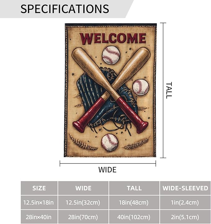 Baseball Sport Garden Flag 12x18 Inch Double Sided All-Weather Polyester Outdoor Flag For Patio Lawn Yard And Garden Welcome Decor