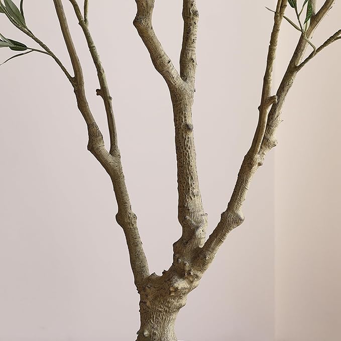 SOGUYI Olive Tree Artificial Indoor, 8FT Tall Faux Olive Tree with 11.5in White Cylinder Round Planter, Artificial Plants with Natural Wood Trunk and Lifelike Leaves for Home Office Decor