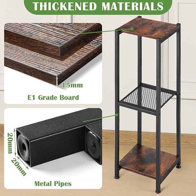 Dipion Extra Tall Plant Stand Indoor,40 Inch Plant Stands,3 Tier Metal Plant Stand with Heavy Duty Wood and Metal Mesh Shelf,Rustic Brown and Black