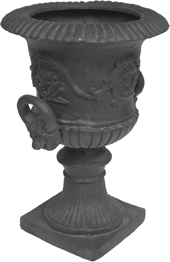 Merax 28-inch MGO Roman Garden Urn Planter, Lightweight Concrete Indoor Outdoor Flower Pot with Drainage Hole & Stopper, Stone-Look Planter for Plants, Flowers, Succulents, and Herbs, Antique Gray