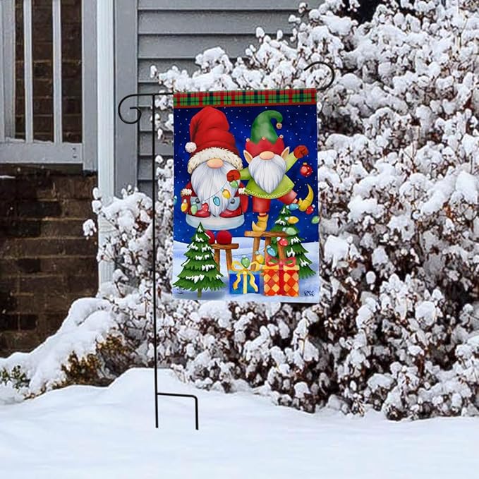 Christmas Gnomes Garden Flag Holiday Humor Elf Presents 12.5" x 18" Briarwood Lane