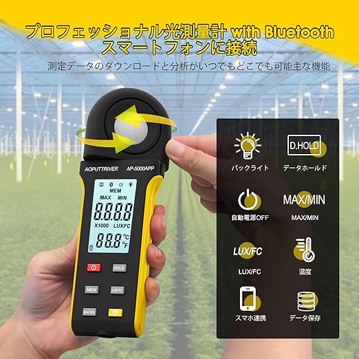 Light Meter,Lux/Foot Candles Meter with Bluetooth,0.1~400,000 Lux with 270º Rotating Sensor,Light Meter for Plants, Car Headlights, Home & Office LEDs