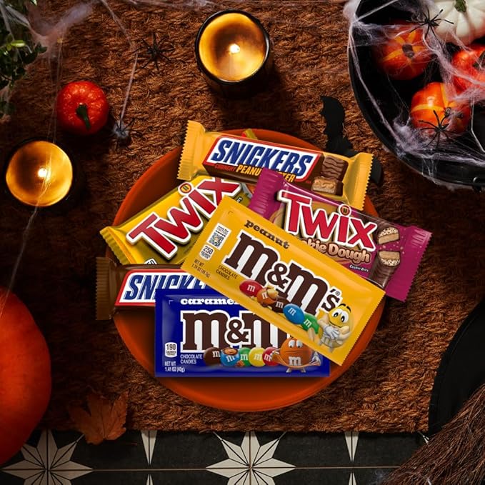 MARS M&M'S Peanut, M&M'S Caramel,SNICKERS Original,SNICKERS Peanut Butter Squared, TWIX Original and Cookie Dough Variety Pack Full Size Individually Wrapped Milk Chocolate Candy Bars,18 Ct