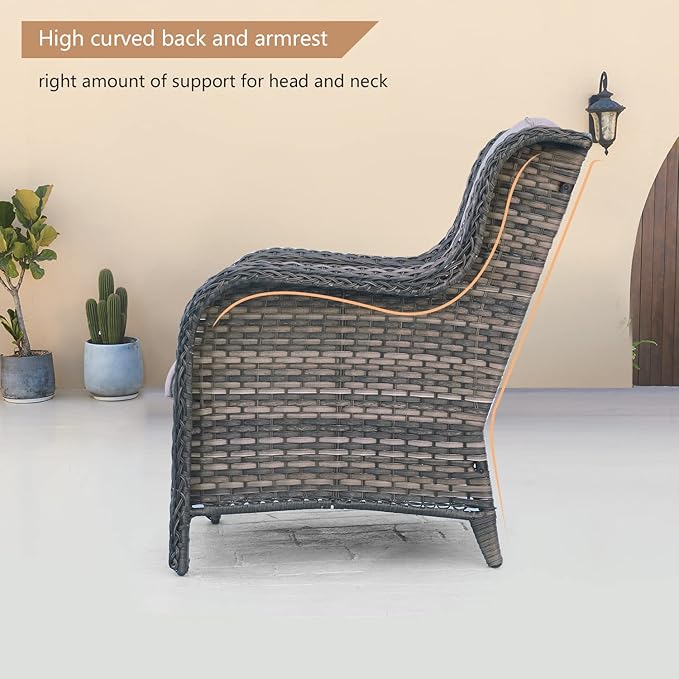 HUMMUH 5 Pieces Patio Bistro Set Wicker Patio Chairs Set of 2 with Ottomans and Side Table Rattan Outdoor Furniture Conversation Set for Yard,Garden,Porch…