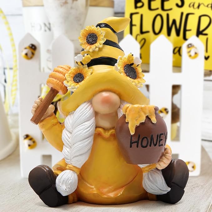 Hodao Bumble Bee Spring Gnome Decorations Honey Gnomes Ornaments World Bee Day Decorations Gifts Summer Gnomes Figurines for Garden Decor Birthday Gifts for Mom, Women, Grandma