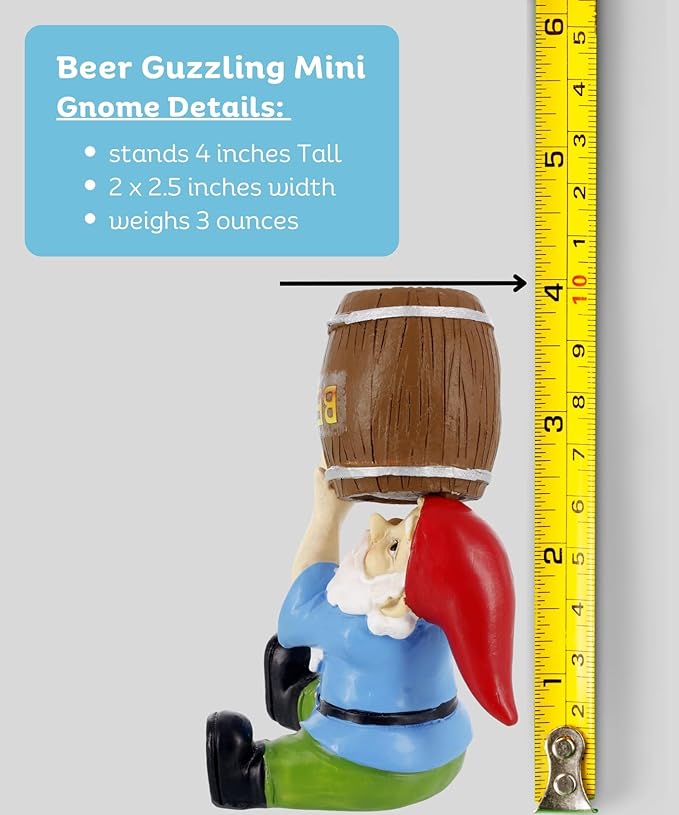Gnometastic Mini Gnomes - Drinking Gnome, 4 inch Drunk Gnome for Fairy Garden, Indoor Outdoor Funny Garden Gnomes Decoration for Yard, Planter, Lawn Ornament, Patio and Home Decor