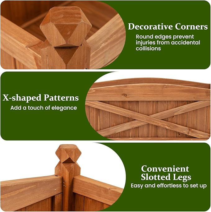 HAPPYGRILL Wooden Raised Garden Bed, 2 Solid Wood Gardening Plant Container w/Drainage Holes for Flower Vegetable Fruit, Outdoor Elevated Planter Box for Patio Garden Yard Balcony (36”x 16”x 15”)