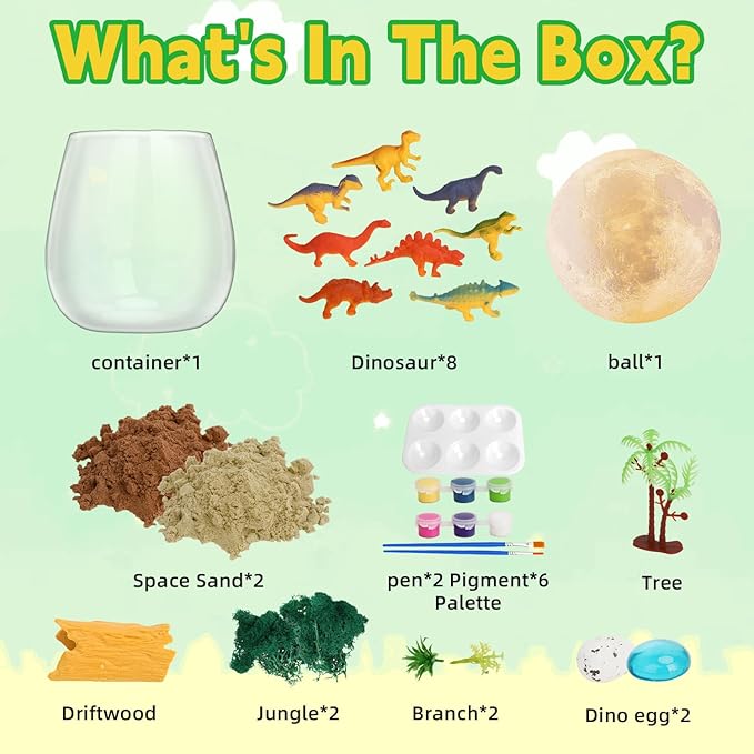 SCWGTPJ Dinosaur Gifts for Boys-Dinosaur Terrarium Crafts Kit, Birthday Gift for Kids Boys,Arts and Craft, DIY Moon Lamp LED Night Light Christmas Gifts