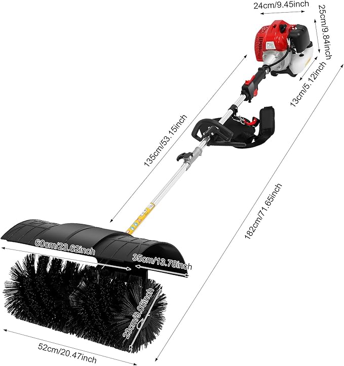 52cc Handheld Lawns Sweeper, 2-Stroke Air Cooled Fuel Engine Gas Power Sweeping Broom Machine, Power Snow Sweeping Cleaner for Cleaning Driveway Turf Lawns Artificial Grass