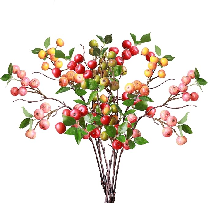 Forlaoers Realistic 21.6 Inch 8Pcs Fake Berries Artificial Fruit Faux Berry Branches for Home Decor Christmas Party Decorations Kitchen Dining Room Table Vase Arrangements