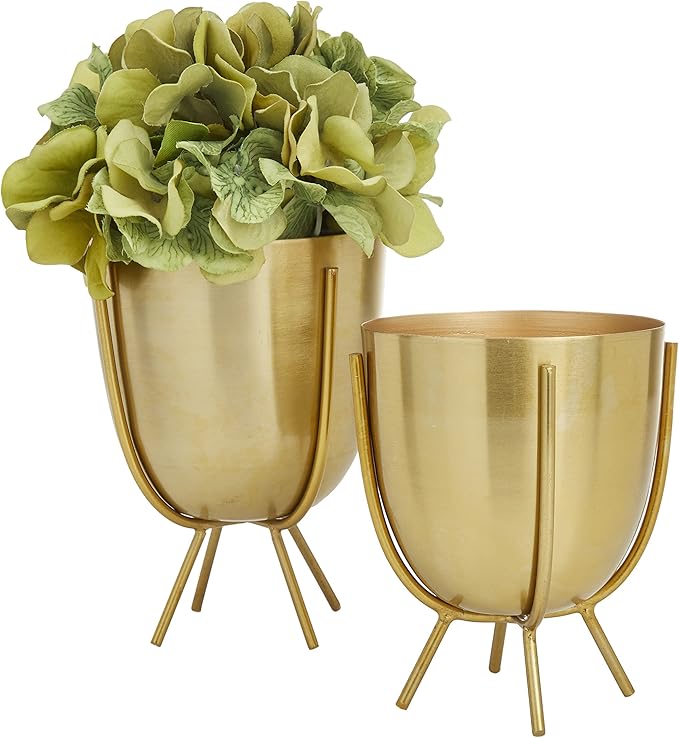CosmoLiving by Cosmopolitan Metal Indoor Outdoor Planter Small Small Planter Pot with Removable Stand, Set of 2 Planters 6"H and 7"H (Accurate Dimension: 4.3" x 5.75" and 4.9" x 6.95"), Gold