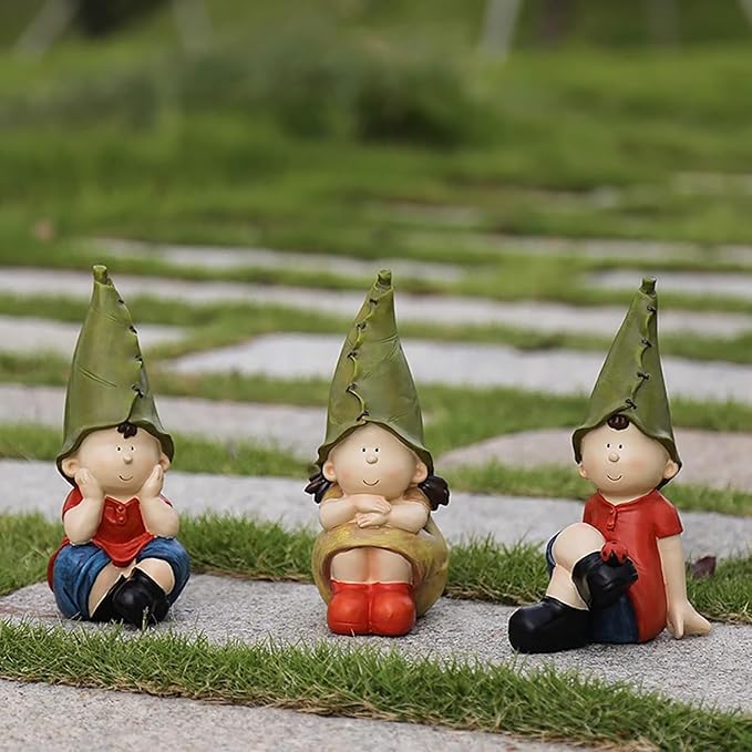 Garden Gnome Decorative Figurines, Set of 3,Flower Gnomes Ornaments Decor Summer Outdoor Figurines, Yard, Flower Bed Garden Gifts for Women, Mom