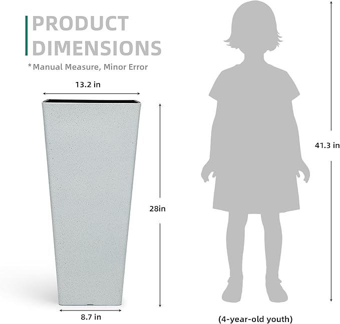 Autodaya 28" Plant Pots Tall Planters for Plants Outdoor Large Set of 2 Plastic Flower Pots Tapered Plant Containers Front Porch Decor for Garden, Patio, Deck, Indoor Terrazzo White