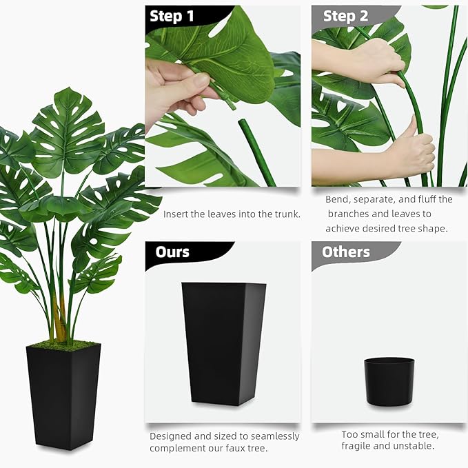 ASTIDY Artificial Monstera Deliciosa Plant 5FT - Faux Tropical Palm Tree with Gray Tall Planter - Fake Swiss Cheese Floor Plant Potted - Artificial Tree for Home Office Living Room Decor Indoor
