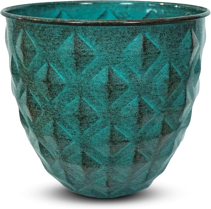 Headwind Glazed Ironstone Diamonte Collection – Surf Green 6-Inch Decorative Plant Pot, Indoor & Outdoor, Vintage Diamond-Textured, Lightweight & Weather-Resistant for Garden Use by Robert Allen