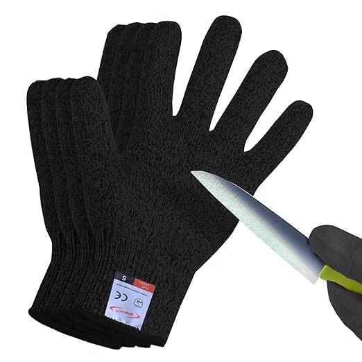 Cutting Gloves, 2 Pairs of Cut Resistant Gloves Food Grade, Cut Resistant Gloves for Kitchen, Oyster Shucking, Fish Fillet Processing, Carving Wood and Gardening(Small-Black)