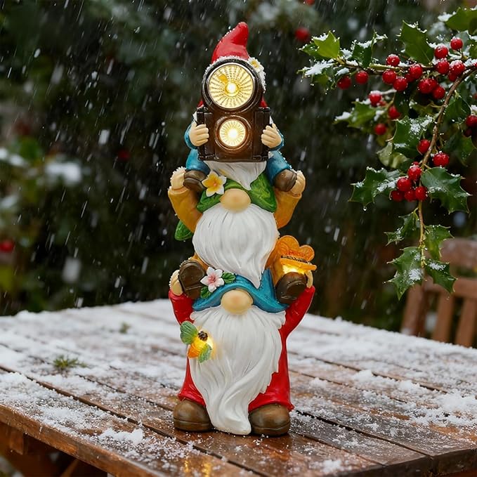 Funny Photography Garden Gnomes Statue, Solar Christmas Gnomes Outdoor Decor for Yard, Lawn, Patio, Porch, Unique Xmas Birthday Housewaming Gifts,12 Inch, Resin