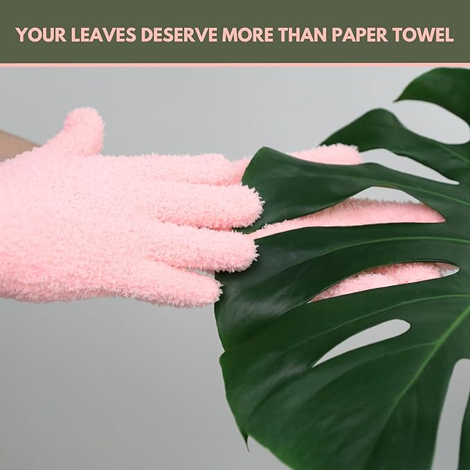 Mossify Microfiber Gloves for Plant Dusting – Reusable & Washable Plants Leaf Cleaning Gloves for Houseplants & Indoor Gardening, Soft & Absorbent Plant Dusting Glove for Windows, Dust Mitt - Pink