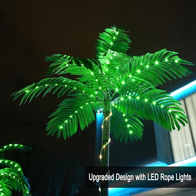 SOSHOT 7FT Lighted Artificial Palm Tree with Three Trunks and 260 LED Lights - Ideal for Outdoor/Indoor Use, Perfect for Tiki Bars, Patios, Homes, Offices, Beaches, Yards Pool, and Cruise Party
