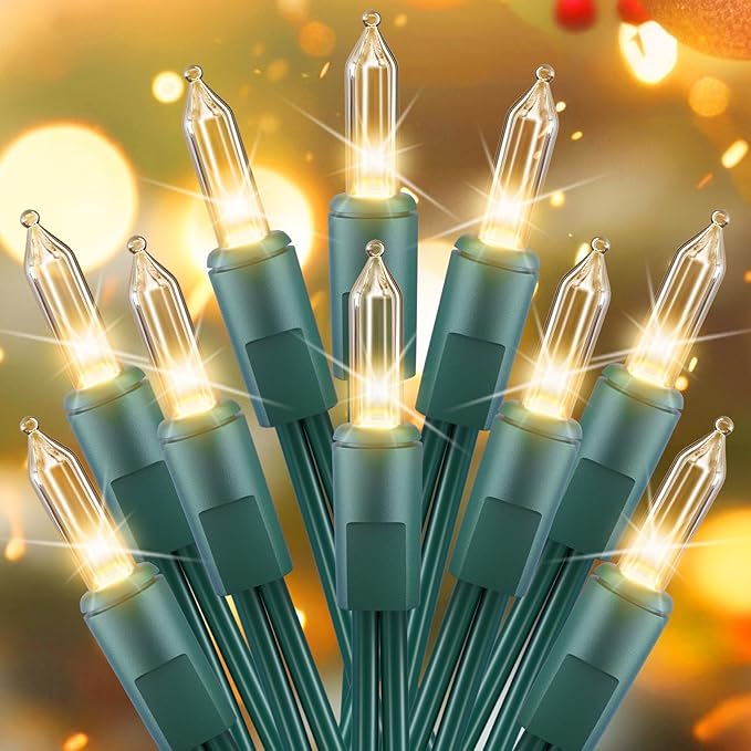Brightown Clear Christmas String Lights 50 Count 12 Feet Incandescent Bulb Mini Lights for Indoor Outdoor Xmas Tree Garland Birthday Wedding Party Festival Decoration, Green Wire